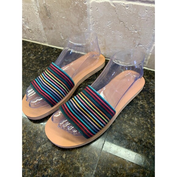 Madewell The Maddie Slide Sandal in Rainbow Stripe Size 7 NWT - Picture 2 of 6